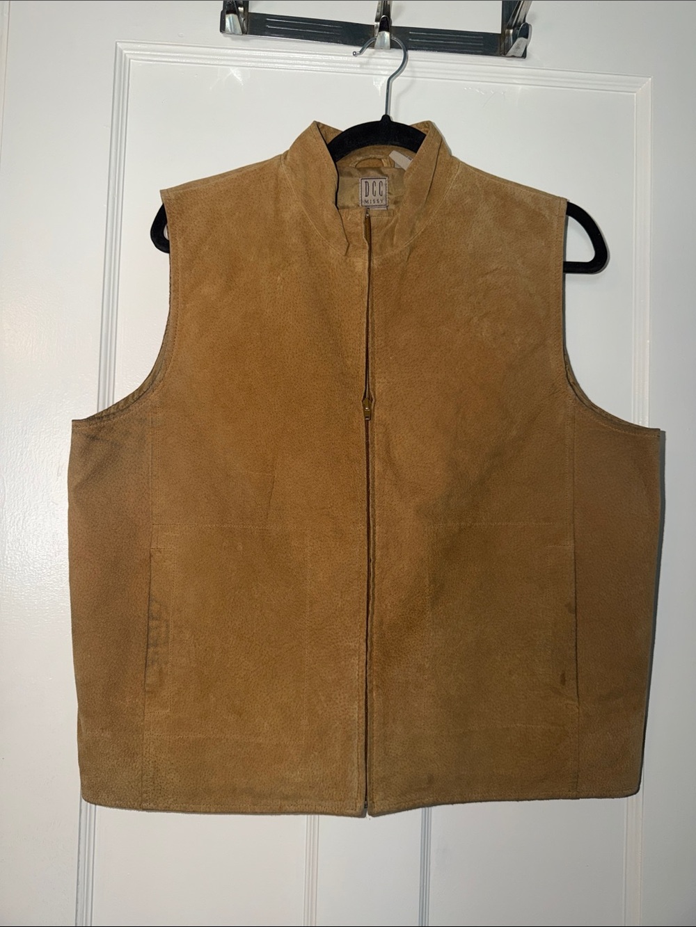 Suede Zip-Front Vest in Tan by DCC Missy